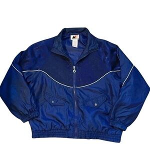 Vintage Active Frontier Men's Large Nylon Windbreaker Jacket - Retro Blue